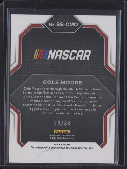 Cole Moore 2023 Panini Prizm Racing Spotlight Signatures Blue Reactive 12/49