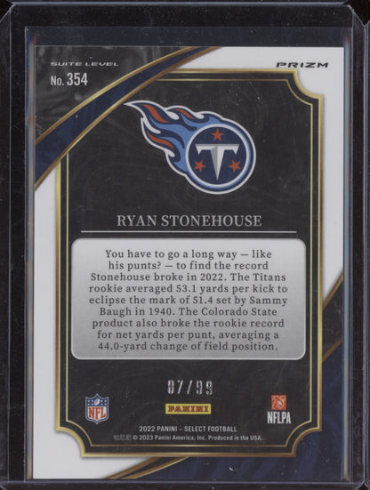 Ryan Stonehouse 2022 Panini Select Blue Club Level RC 87/99