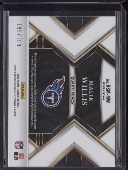 Malik Willis 2022 Panini Select Rookie Signature Material Auto RC 195/199