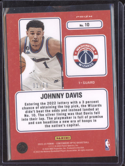 Johnny Davis 2022-23 Panini Contenders Optic Lottery Ticket Gold RC 1/10