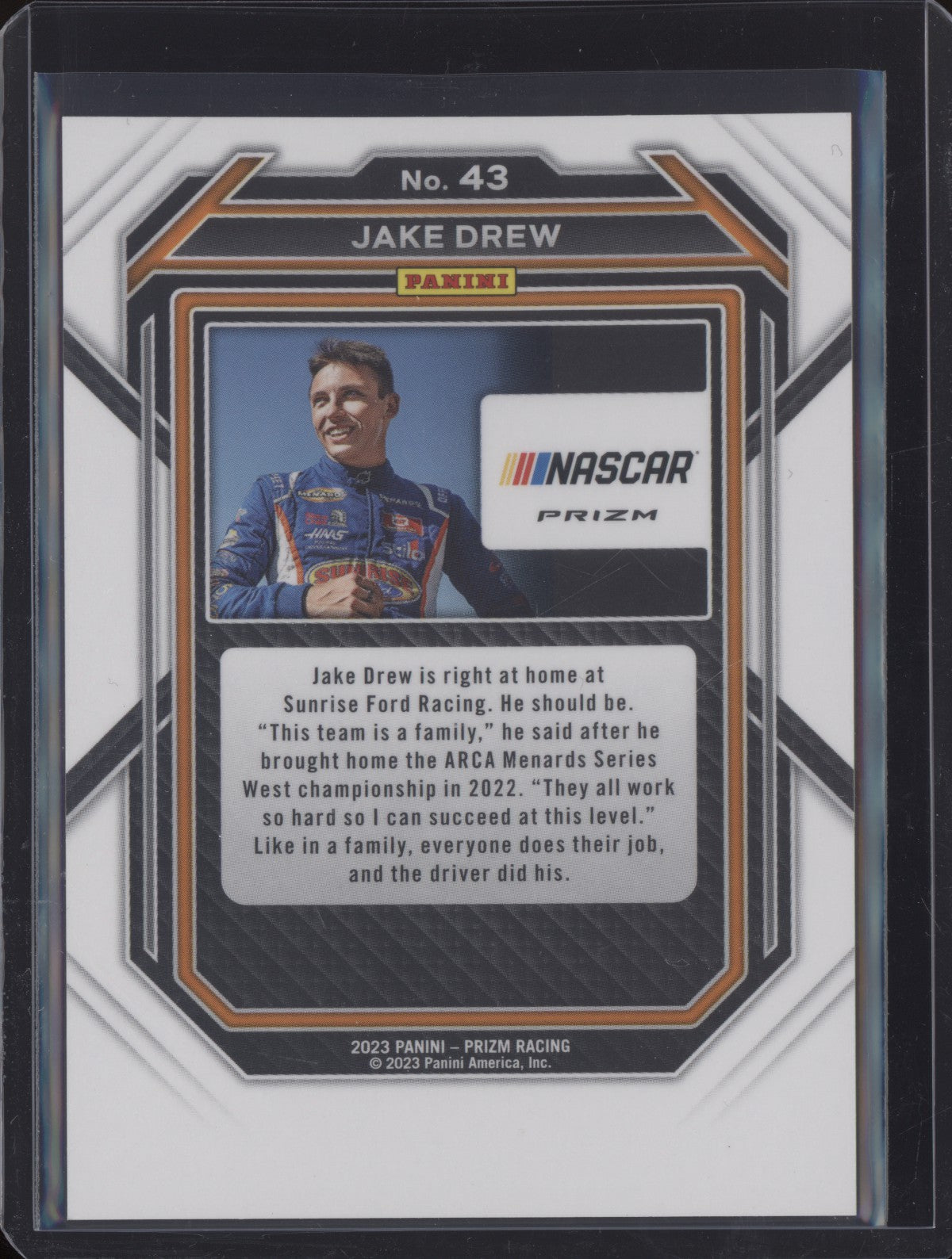 Jake Drew 2023 Panini Prizm Racing Reactive Orange RC