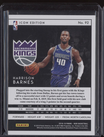 Harrison Barnes 2018-19 Panini Noir Icon Holo Silver 11/25