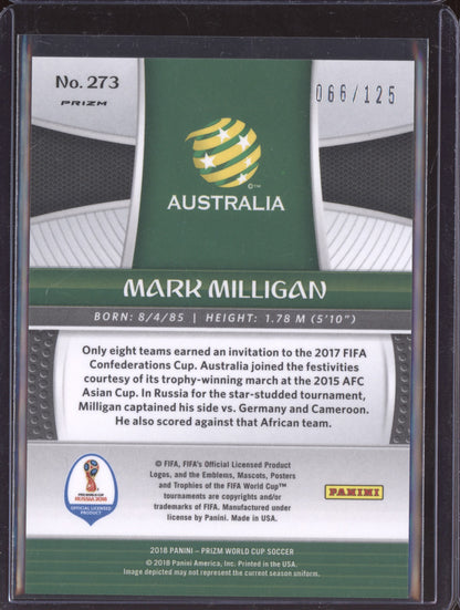 Mark Milligan 2018 Panini Prizm World Cup Light Blue Lazer 66/125