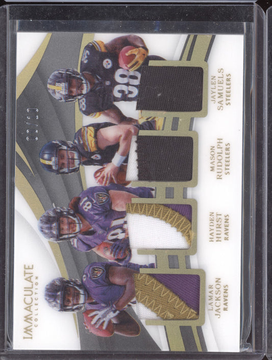 Lamar Jackson Hurst Rudolph 2018 Panini Immaculate Quad Gold Patch RC 9/10