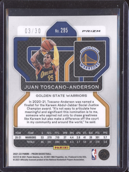 Juan Toscano-Anderson 2021-22 Panini Prizm Blue Shimmer RC 3/30