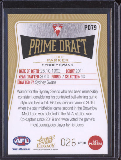 Luke Parker 2023 Select Legacy Prime Draft Jersey Number 26/100