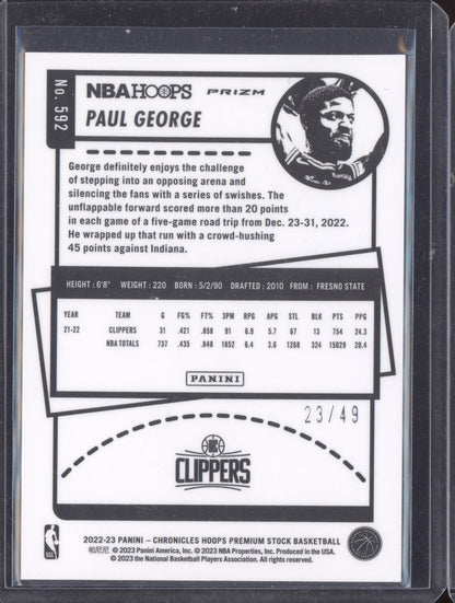 Paul George 2022-23 Panini Chronicles Hoops Premium Purple 23/49