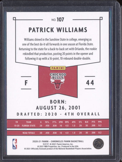 Patrick Williams 2020-21 Panini Chronicles Panini Purple RC 17/49
