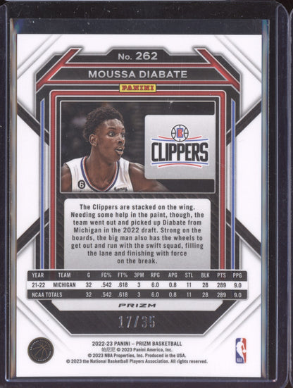 Moussa Diabate 2022-23 Panini Prizm Blue Shimmer RC 17/35
