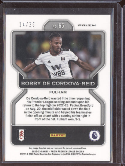 Bobby De Cordova-Reid 2022-23 Panini Prizm Premier League Blue Mojo Jersey Number 14/25